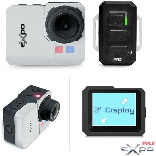  Pyle Expo Sports Action Camera - HD 1080P Mini Hi-Res Camcorder w/ Wifi, 20MP Cam, 2 Screen USB SD Card HDMI, Battery - Waterproof Case, USB Cable, Wireless Remote Control, Mount -