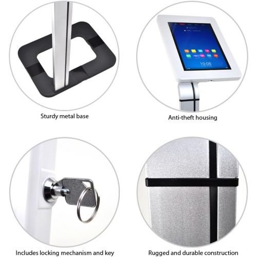  Pyle Anti-Theft Tablet Security Stand Kiosk - Floor Standing Mount Tablet Case Holder w/ Lock, Adjustable Clamp Arm, Internal Cable Routing, For iPad 2, 3, 4, Samsung, Android Tablets -