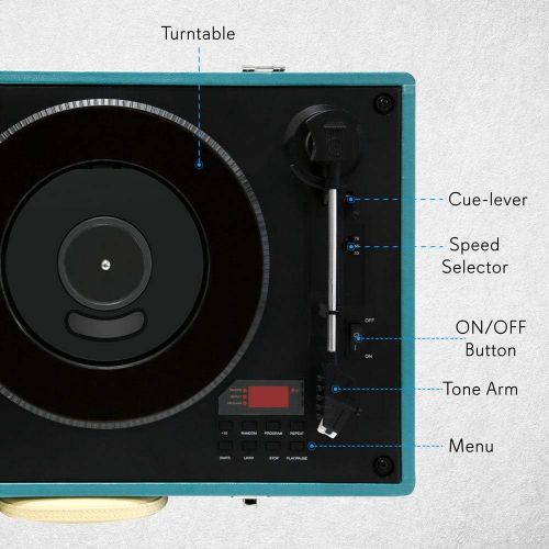  Pyle Vintage Turntable Record Player Bluetooth, CD, USB SD Recorder AM/FM Radio, Retro Vinyl Style Built in Speakers & Remote PVTT15UBT, Classic Style