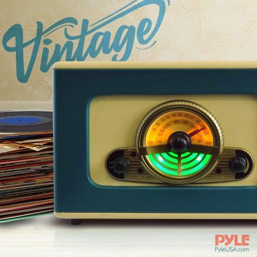  Pyle Vintage Turntable Record Player Bluetooth, CD, USB SD Recorder AM/FM Radio, Retro Vinyl Style Built in Speakers & Remote PVTT15UBT, Classic Style