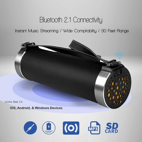  Pyle AZPBMSPG19 Portable Bluetooth Wireless Boombox Stereo System Built-in Rechargeable Battery MP3/Micro SD Reader FM Radio Black