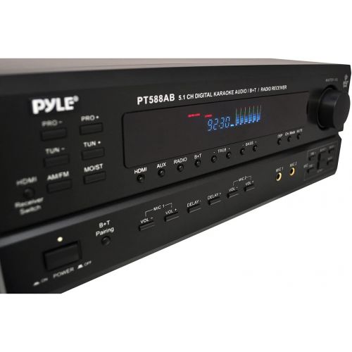  Wireless Bluetooth Power Amplifier System - 420W 5.1 Channel Home Theater Surround Sound Audio Stereo Receiver Box w/RCA, AUX, Mic w/Echo, Remote - for Subwoofer Speaker - Pyle PT5