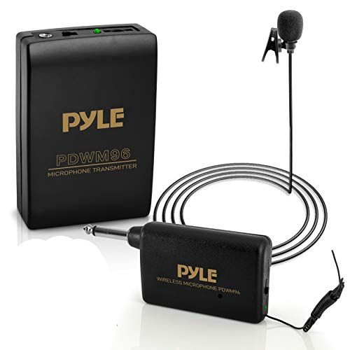  Pyle Wireless Clip Lavalier Microphone System Portable Professional Clip Lav lapel Mic set with Volume Control, 20 ft range - Transmitter, Receiver, Battery For Camera, Sound Recorder P