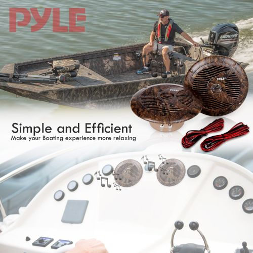  Pyle 6.5 Inch Marine Speakers - IP44 Waterproof and Weather Resistant Outdoor Audio Dual Stereo Sound System with 150 Watt Power, Low Profile Design and Camouflage Hunting Style -
