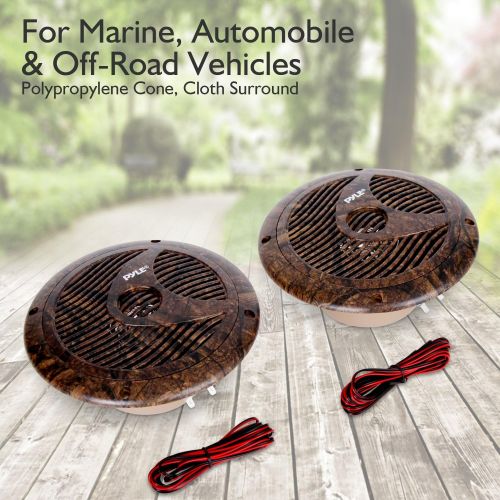  Pyle 6.5 Inch Marine Speakers - IP44 Waterproof and Weather Resistant Outdoor Audio Dual Stereo Sound System with 150 Watt Power, Low Profile Design and Camouflage Hunting Style -