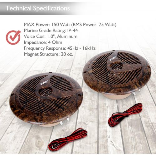  Pyle 6.5 Inch Marine Speakers - IP44 Waterproof and Weather Resistant Outdoor Audio Dual Stereo Sound System with 150 Watt Power, Low Profile Design and Camouflage Hunting Style -