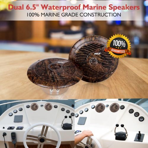  Pyle 6.5 Inch Marine Speakers - IP44 Waterproof and Weather Resistant Outdoor Audio Dual Stereo Sound System with 150 Watt Power, Low Profile Design and Camouflage Hunting Style -