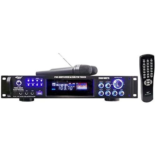  Pyle PWMA2003T 2000W Hybrid Pre Amplifier with AM/FM Tuner/USB/Dual Wireless Mic