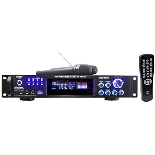  Pyle PWMA2003T 2000W Hybrid Pre Amplifier with AM/FM Tuner/USB/Dual Wireless Mic