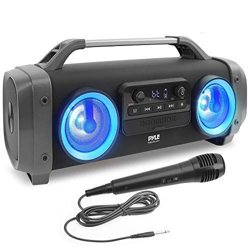  Pyle Wireless Portable Bluetooth Boombox Speaker - 500W Rechargeable Boom Box Speaker Portable Barrel Loud Stereo System with AUX Input, USB/SD, 1/4 in, Fm Radio, 3 Subwoofer, DJ Lights