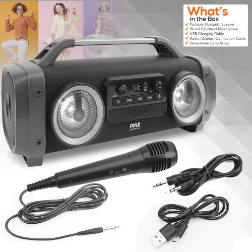  Pyle Wireless Portable Bluetooth Boombox Speaker - 500W Rechargeable Boom Box Speaker Portable Barrel Loud Stereo System with AUX Input, USB/SD, 1/4 in, Fm Radio, 3 Subwoofer, DJ Lights