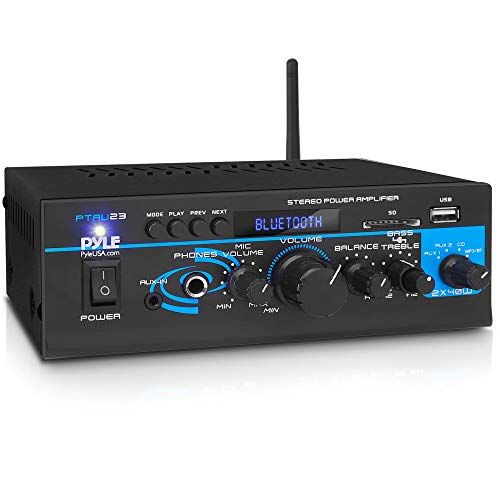  Pyle Home Audio Bluetooth Power Amplifier System - 2X40W Mini Dual Channel Mixer Sound Stereo Receiver Box w/ RCA, USB, AUX, Headphone, Mic Input, Theater, Home Entertainment, Studio Us