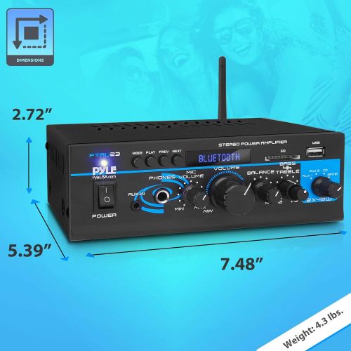  Pyle Home Audio Bluetooth Power Amplifier System - 2X40W Mini Dual Channel Mixer Sound Stereo Receiver Box w/ RCA, USB, AUX, Headphone, Mic Input, Theater, Home Entertainment, Studio Us
