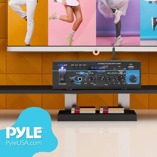  Pyle Home Audio Bluetooth Power Amplifier System - 2X40W Mini Dual Channel Mixer Sound Stereo Receiver Box w/ RCA, USB, AUX, Headphone, Mic Input, Theater, Home Entertainment, Studio Us