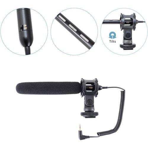  Pyle Video Shotgun Microphone-Professional Cam Mounted Back Electret Condenser External Mic-Compatible for DSLR Camera Camcorder Smartphone iPhone w/ 3.5mm Connector-PylePro PMKSF3