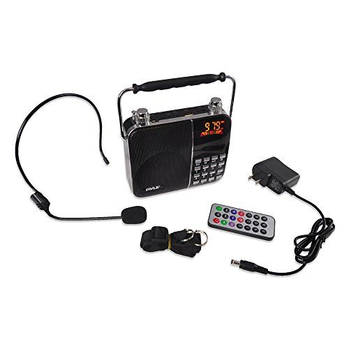  Pyle Portable Lightweight Headset Microphone Voice Amplifier, FM Radio with Digital LCD Display, Ideal for Teachers, Presentations, Karaoke, Tour Guides, USB/SD Card Slot. (PWMA63)