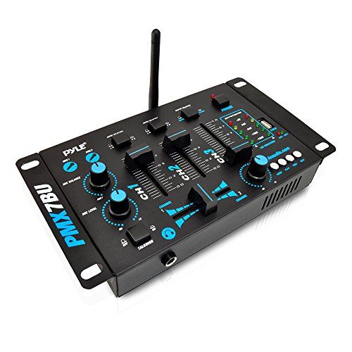  Pyle Wireless DJ Audio Mixer Machine - 3 Channel Bluetooth Compatible DJ Controller Sound Mixer System with Mic-Talkover, USB Reader, Dual RCA Phono/Line In, Microphone Input, Headphone