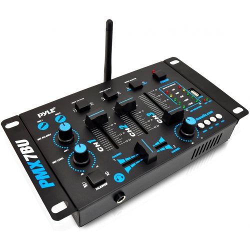  Pyle Wireless DJ Audio Mixer Machine - 3 Channel Bluetooth Compatible DJ Controller Sound Mixer System with Mic-Talkover, USB Reader, Dual RCA Phono/Line In, Microphone Input, Headphone