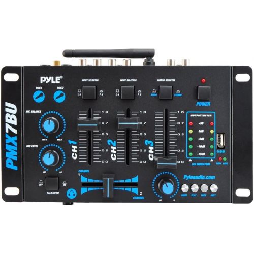  Pyle Wireless DJ Audio Mixer Machine - 3 Channel Bluetooth Compatible DJ Controller Sound Mixer System with Mic-Talkover, USB Reader, Dual RCA Phono/Line In, Microphone Input, Headphone