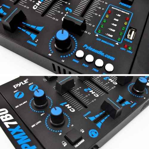  Pyle Wireless DJ Audio Mixer Machine - 3 Channel Bluetooth Compatible DJ Controller Sound Mixer System with Mic-Talkover, USB Reader, Dual RCA Phono/Line In, Microphone Input, Headphone