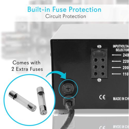  Pyle Step Up and Down Converter - 500 Watt Voltage Converter Transformer w/ USB Charging Port, UK Power Adapter, AC 110 / 120 to 220 / 240 Volt Vice Versa, 110V/120V/220V/240V Input Vol