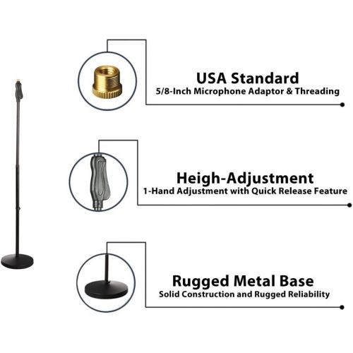  Pyle Universal Microphone Stand - M-6 Mic Mount Holder and Height Adjustable from 27.5” to 57.5” Inch High w/ Compact Round Base Plate - Quick Setting Lock-Tight Knob Lightweight a