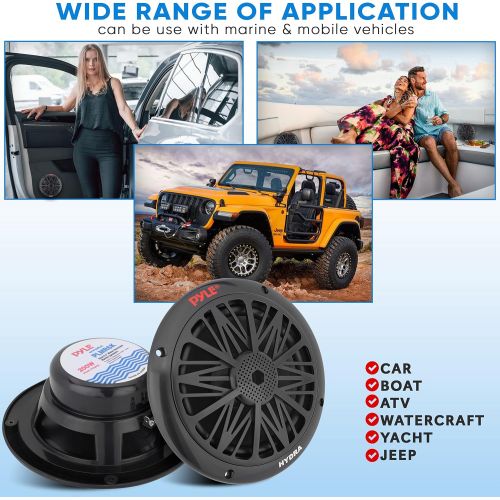  200 Watt Marine Boat Speaker System Weather Proof Dual 2 Way 6.5 Inch Outdoor Speakers w/ 85Hz-6kHz Frequency Response, Heavy Duty 8oz Magnet Structure - Pyle PLMR6KB