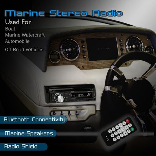  Pyle Marine Stereo Receiver Speaker Kit - In-Dash LCD Digital Console Built-in Bluetooth & Microphone 6.5” Waterproof Speakers (2) w/ MP3/USB/SD/AUX/FM Radio Reader & Remote Control - P