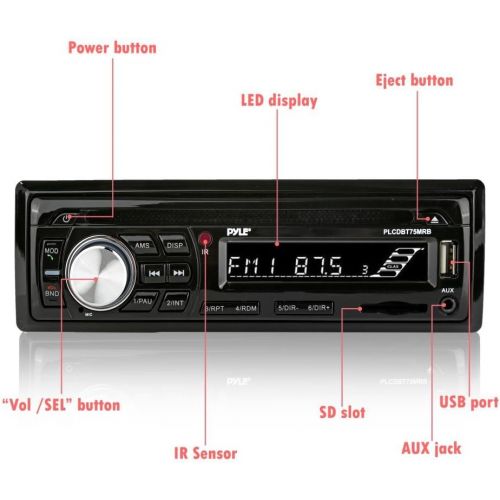  Pyle Marine Stereo Receiver Speaker Kit - In-Dash LCD Digital Console Built-in Bluetooth & Microphone 6.5” Waterproof Speakers (2) w/ MP3/USB/SD/AUX/FM Radio Reader & Remote Control - P