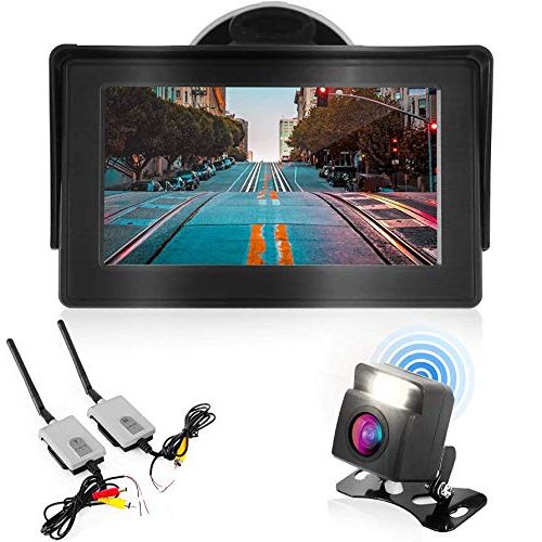  Pyle Wireless Backup Rear View Camera - Waterproof Car Parking Rearview Reverse Safety/Vehicle Monitor System w/ 4.3” Video Color LCD Display Screen, Distance Scale Lines, Night Vision