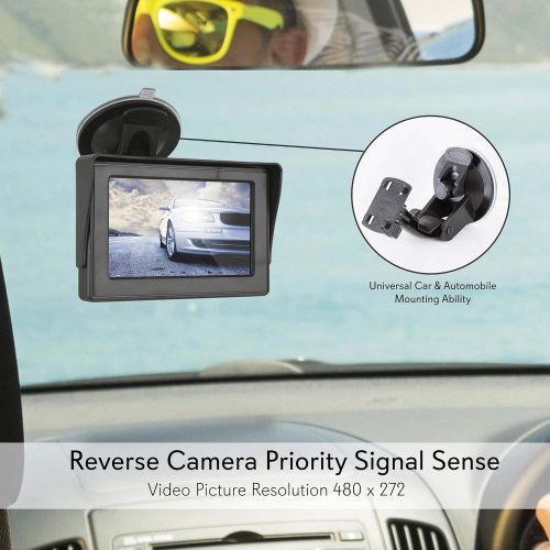  Pyle Wireless Backup Rear View Camera - Waterproof Car Parking Rearview Reverse Safety/Vehicle Monitor System w/ 4.3” Video Color LCD Display Screen, Distance Scale Lines, Night Vision