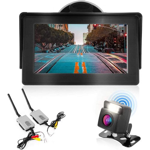  Pyle Wireless Backup Rear View Camera - Waterproof Car Parking Rearview Reverse Safety/Vehicle Monitor System w/ 4.3” Video Color LCD Display Screen, Distance Scale Lines, Night Vision