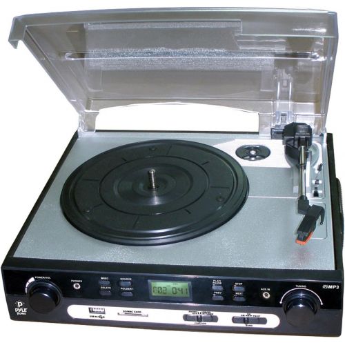  Pyle Upgraded Vintage Record Player - Classic Vinyl Player, Retro Turntable, MP3 Vinyl, Music Editing Software Included, Ceramic Cartridge, FM Tuner, MP3 Converter, 3 Speed - 33, 4