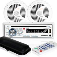 Pyle Marine Stereo Receiver Speaker Kit - In-Dash LCD Digital Console Built-in Bluetooth & Microphone 6.5” Waterproof Speakers (2) w/ MP3/USB/SD/AUX/FM Radio Reader & Remote Control - P