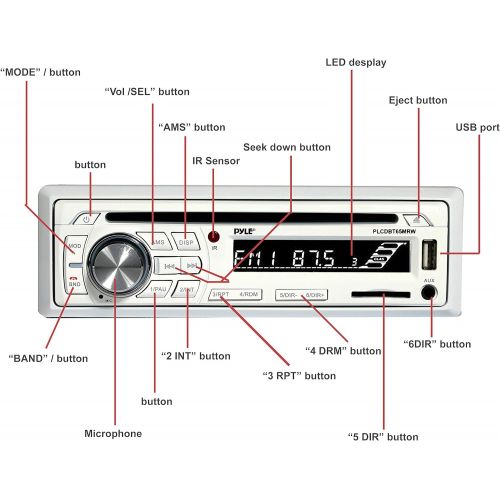  Pyle Marine Stereo Receiver Speaker Kit - In-Dash LCD Digital Console Built-in Bluetooth & Microphone 6.5” Waterproof Speakers (2) w/ MP3/USB/SD/AUX/FM Radio Reader & Remote Control - P