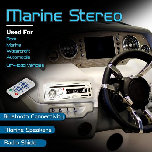  Pyle Marine Stereo Receiver Speaker Kit - In-Dash LCD Digital Console Built-in Bluetooth & Microphone 6.5” Waterproof Speakers (2) w/ MP3/USB/SD/AUX/FM Radio Reader & Remote Control - P