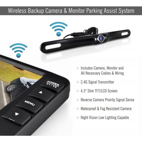  Pyle Upgraded Wireless Backup Camera and Monitor Kit - Vehicle Parking Reverse System IP67 Waterproof and Fog Resistant w/ 4.3’’ LCD Screen and Tilt-Adjustable Dash Cam w/ Night Vi