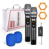 Pyle UHF Wireless Microphone System Kit - Dual Professional Battery Operated Handheld Dynamic Unidirectional Cordless Microphone Transmitter Set w/Adapter Receiver - PA Karaoke DJ Party