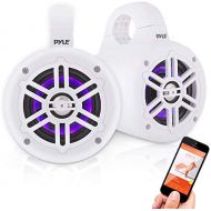 Waterproof Marine Wakeboard Tower Speakers - 4in Dual Subwoofer Speaker Set w/LED Lights & Bluetooth for Wireless Music Streaming - Boat Audio System w/Mounting Clamps - Pyle PLMRL