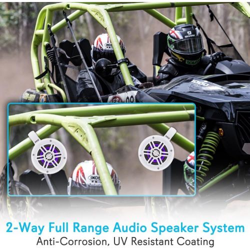  Waterproof Marine Wakeboard Tower Speakers - 4in Dual Subwoofer Speaker Set w/LED Lights & Bluetooth for Wireless Music Streaming - Boat Audio System w/Mounting Clamps - Pyle PLMRL