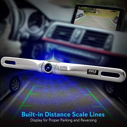  Pyle License Plate Rear View Camera - PLCM18SC Built-in Distance Scale Lines Backup Parking/Reverse Assist Waterproof Adjustable Slim Bar Cam w/ 420 TVL Resolution & RCA Output Zin