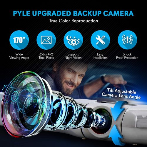  Pyle License Plate Rear View Camera - PLCM18SC Built-in Distance Scale Lines Backup Parking/Reverse Assist Waterproof Adjustable Slim Bar Cam w/ 420 TVL Resolution & RCA Output Zin