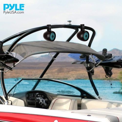  Pyle Marine Speakers - 8 Inch Waterproof IP44 Rated Wakeboard Tower and Weather Resistant Outdoor Audio Stereo Sound System with Built-in LED Lights - 1 Pair in Black (PLMRWB858LE)