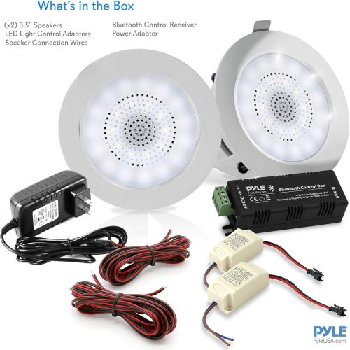  Pyle 3.5” Pair Bluetooth Flush Mount In-wall In-ceiling 2-Way Home Speaker System Built-in LED Lights Aluminum Housing Spring Loaded Clips Polypropylene Cone & Tweeter Stereo 140 W