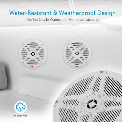  6.5 Inch Bluetooth Marine Speakers - 2-way IP-X4 Waterproof and Weather Resistant Outdoor Audio Dual Stereo Sound System with 600 Watt Power and Low Profile Design - 1 Pair - Pyle
