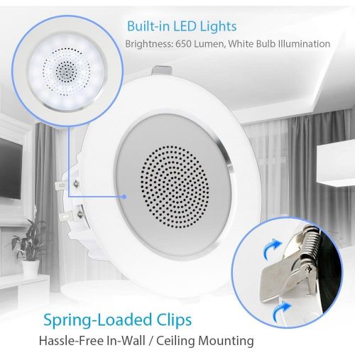  Pyle 4” Pair Flush Mount in-Wall in-Ceiling 2-Way Home Speaker System Built-in LED Lights Aluminum Housing Spring Clips Polypropylene Cone & Tweeter 2 Ch Amplifier 160 Watts (PDICL