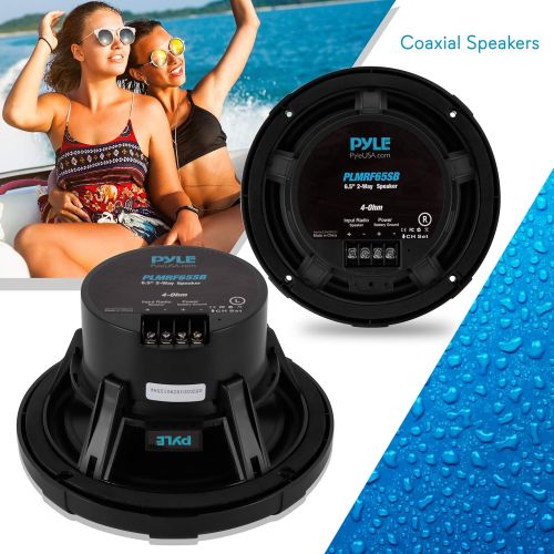  6.5 Inch Marine Speakers - Coaxial 2-Way Waterproof Component Speaker Pair Audio Stereo Sound System with Wireless RF Streaming Support 6.5 In., 600 Watt - Pyle PLMRF65SB