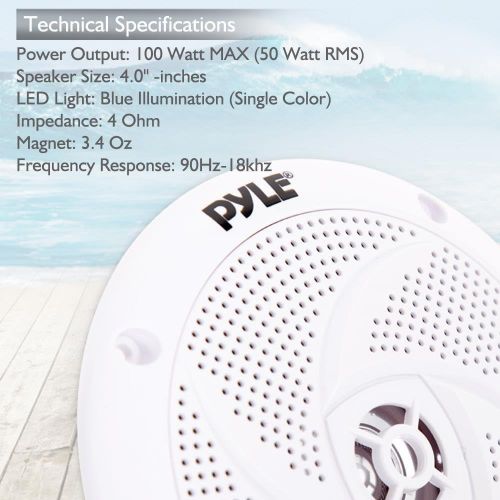  Pyle Marine Speakers - 6.5 Inch 2 Way Waterproof and Weather Resistant Outdoor Audio Stereo Sound System with LED Lights, 240 Watt Power and Low Profile Slim Style - 1 Pair - PLMRS