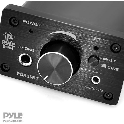  Pyle PDA35BT 100 Watt Mini Bluetooth Power Digital Class D Amplifier & Headphone Amplifier with Two Aux Inputs - 2 Channel Stereo Output - Portable Compact