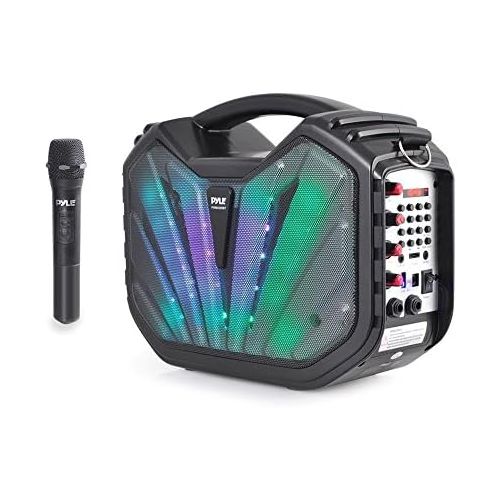  Pyle Portable PA Speaker System - BT Connectivity Compatible Battery Powered Rechargeable Outdoor Sound Speaker Microphone Set with MP3 USB SD FM Radio AUX, LED Dj Lights, Carry Handle